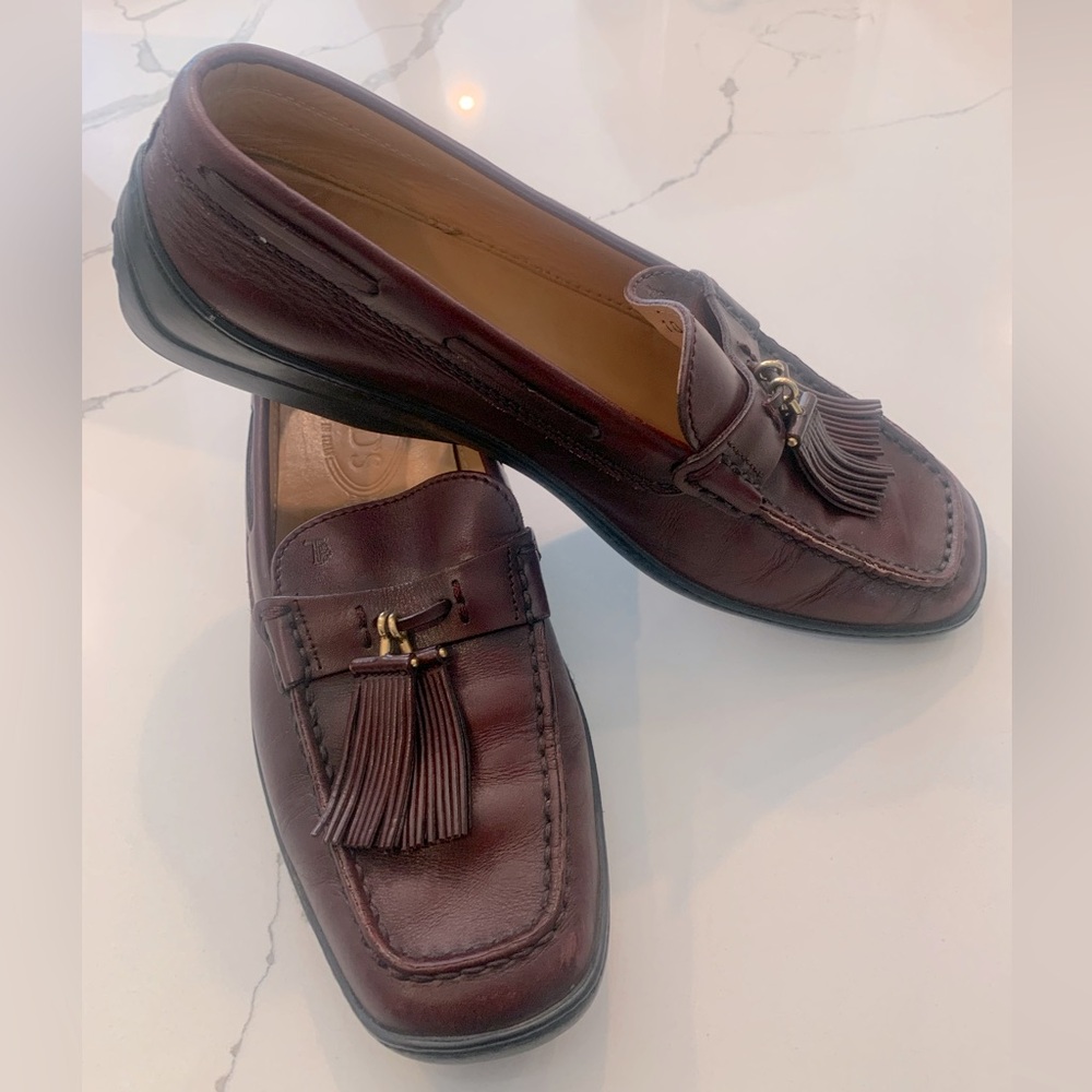 Tod's Burgundy Tassel Loafers